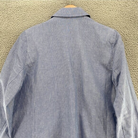 Gap Jacket Womens 20 Plus Academy Blazer Blue Mini Stripe Linen Blend Button NWT - Picture 4 of 11